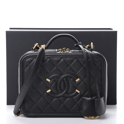 Chanel Caviar Quilted Medium CC Filigree Vanity Case Black 12 of 13