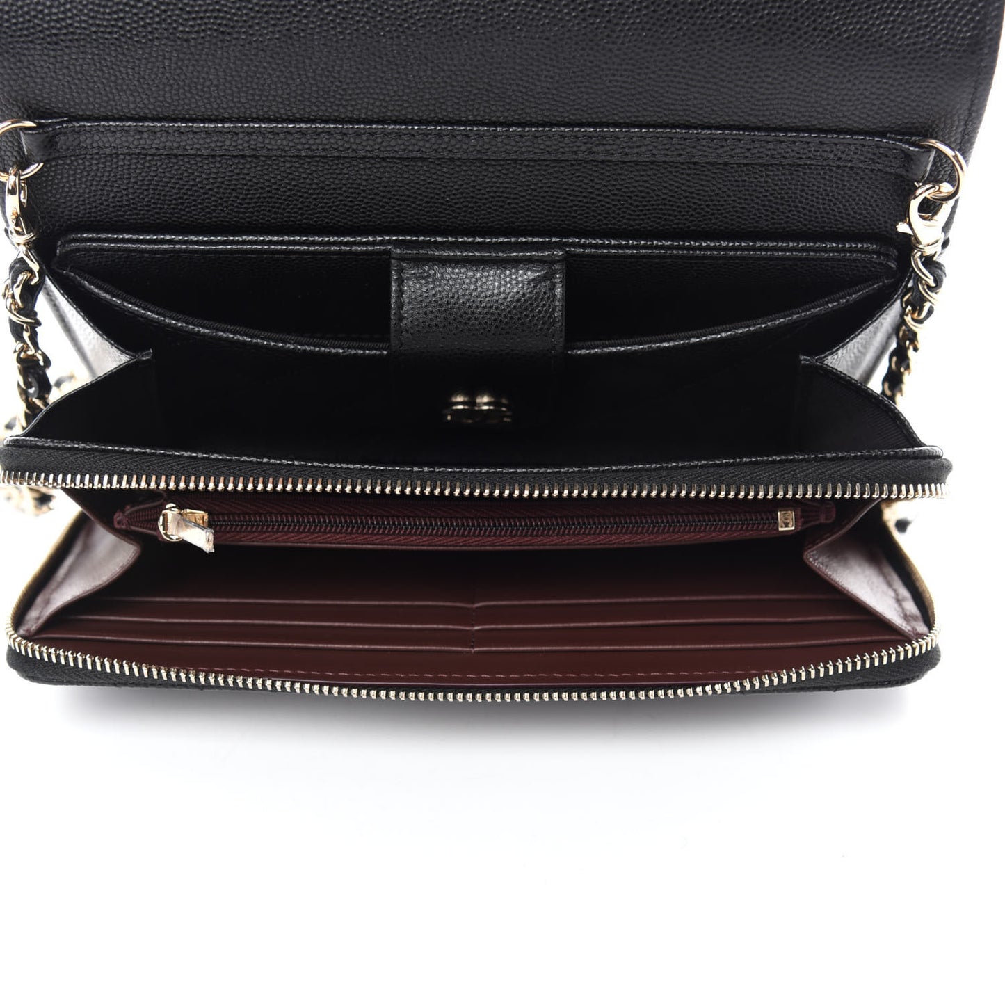 Caviar Quilted Phone Holder Wallet on Removable Chain Black