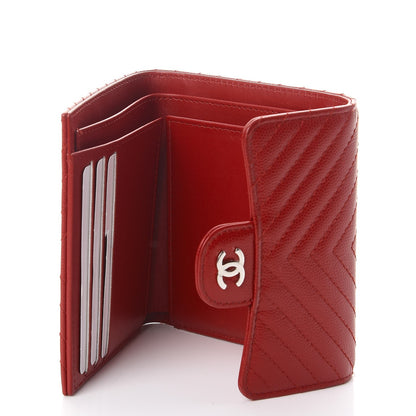 Chanel Caviar Chevron Quilted Compact Flap Wallet Dark Red 5 of 9