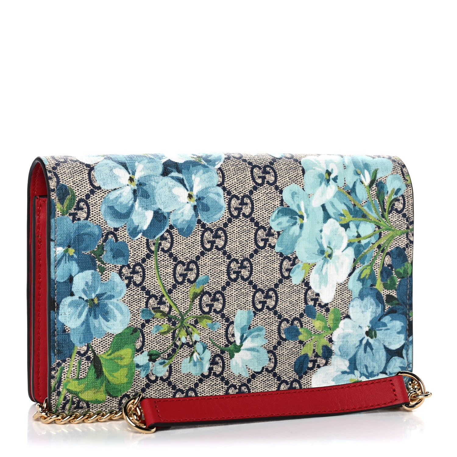 Gucci GG Supreme Monogram Blooms Chain Wallet Blue 3 of 12