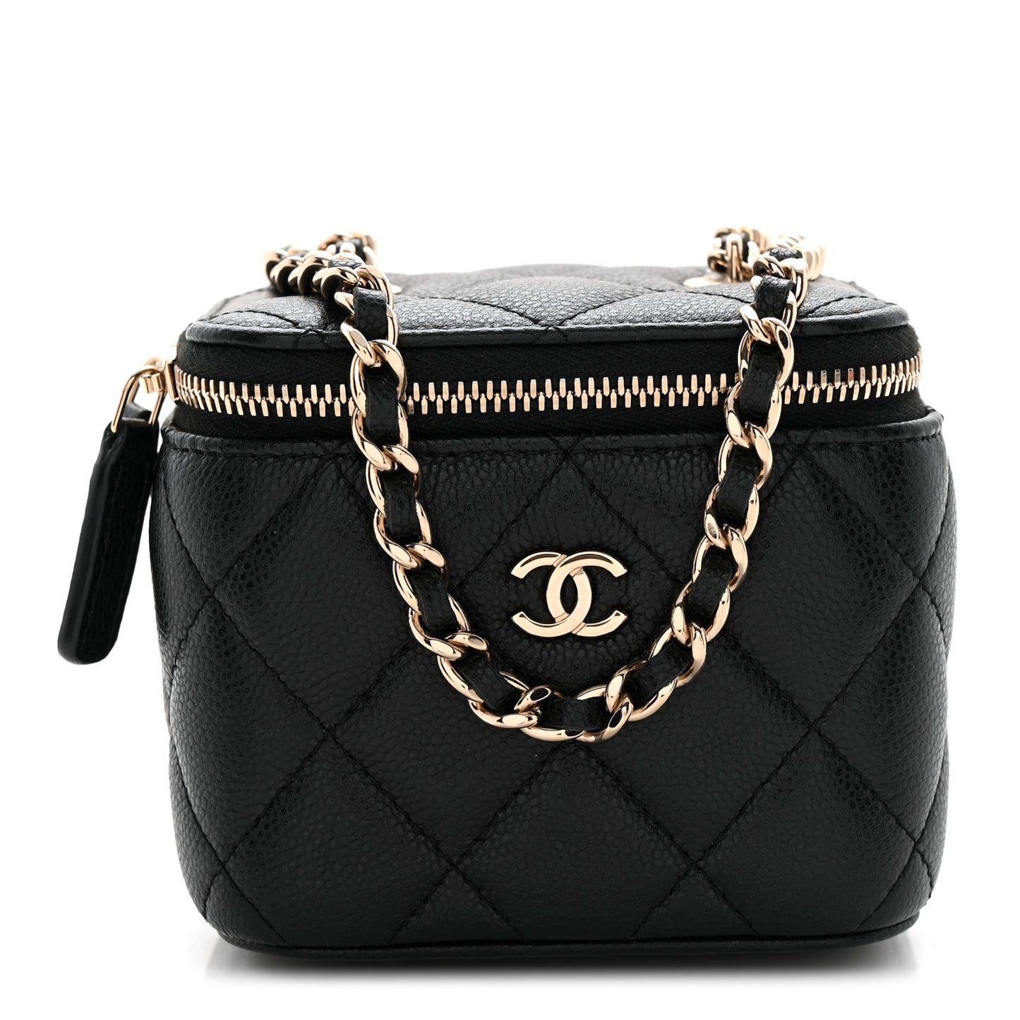 Caviar Quilted Mini Vanity Case With Chain Black