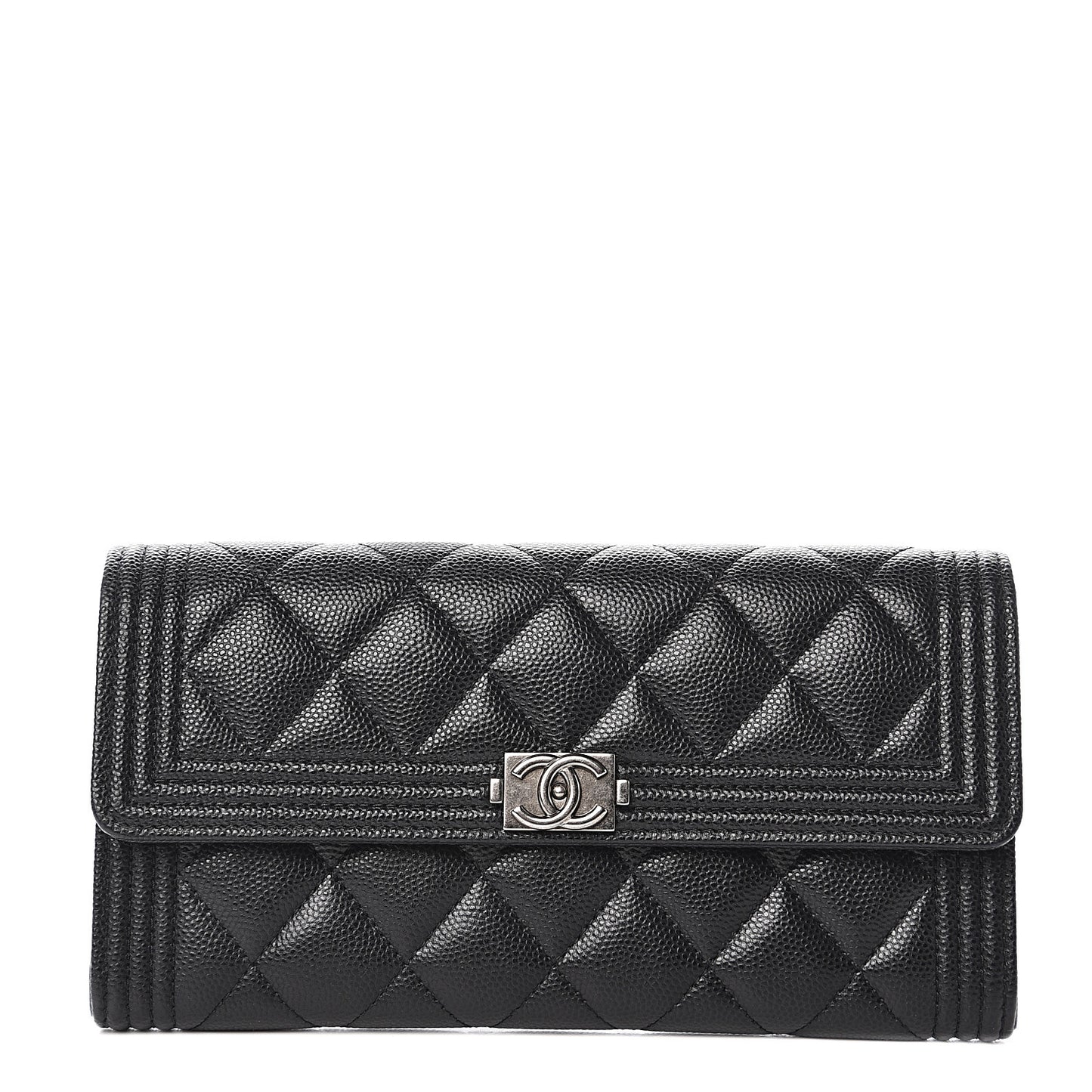 Caviar Quilted Boy Flap Wallet Black