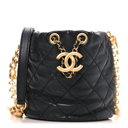 Chanel Calfskin Quilted Pearl Mini About Pearls Drawstring Bucket Bag Black 1 of 10