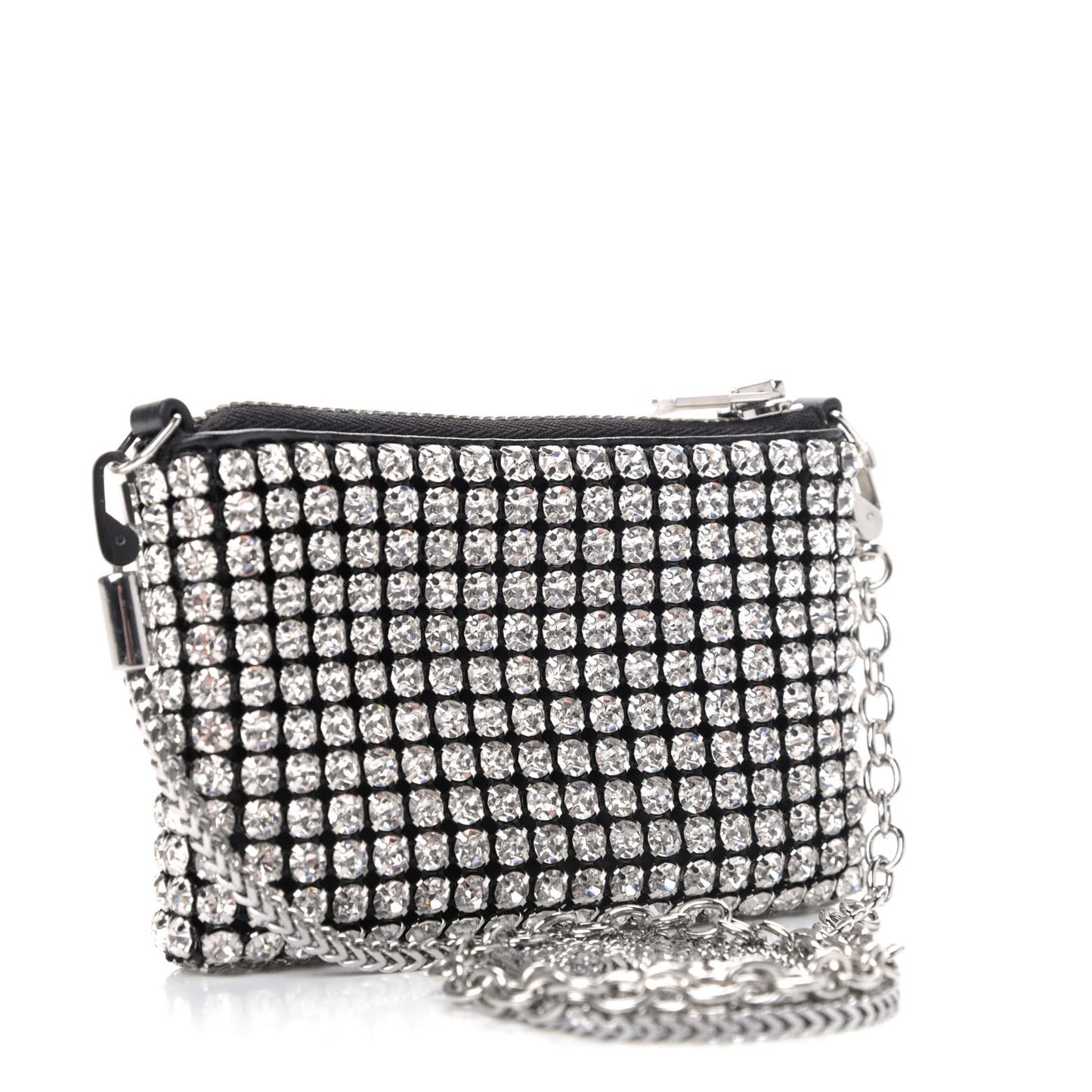 Mesh Crystal Rhinestone Nano Heiress Shoulder Bag Black Silver