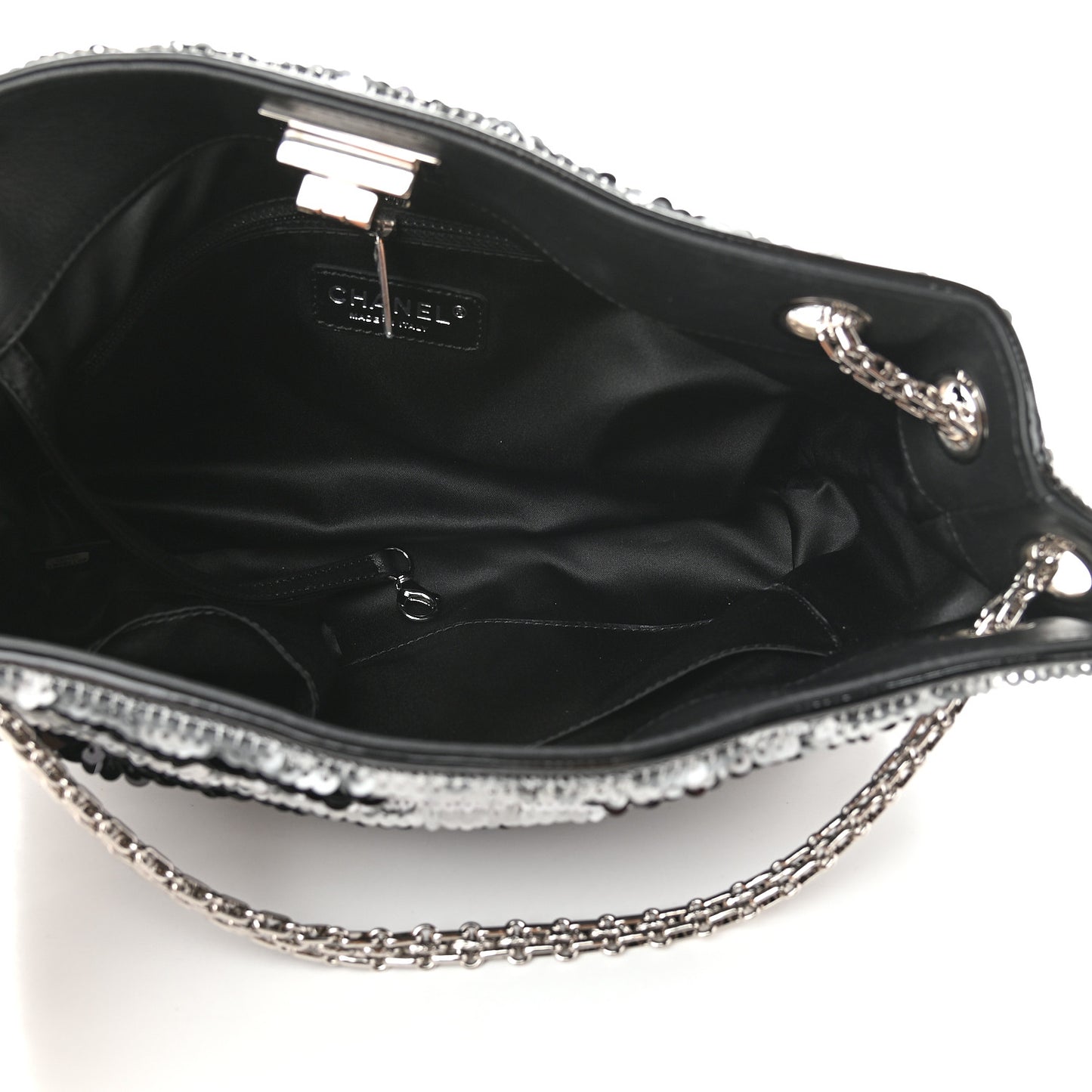 Sequin Striped Mademoiselle Tote Black Silver