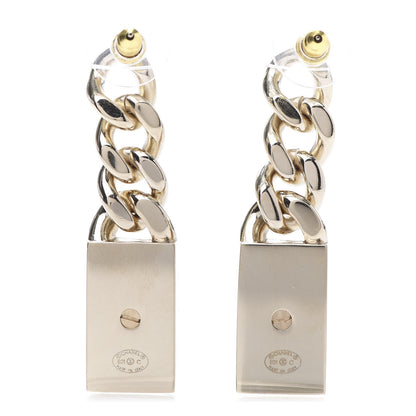 Chanel Crystal Dog Tag Charm Earrings Gold 3 of 5