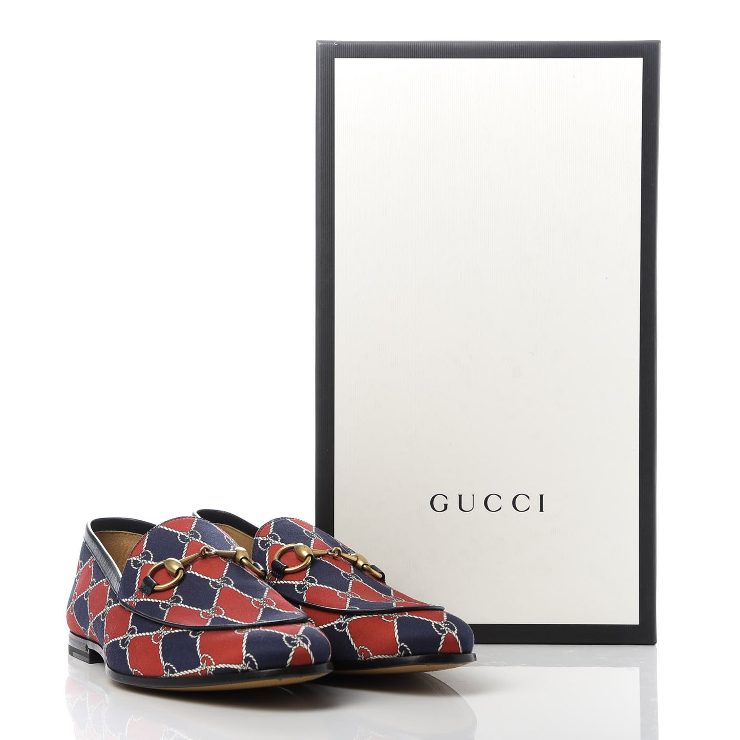 Mini GG Rhombus Chain Horsebit Mens Jordaan Loafers 6.5 Royal Bleuett Red