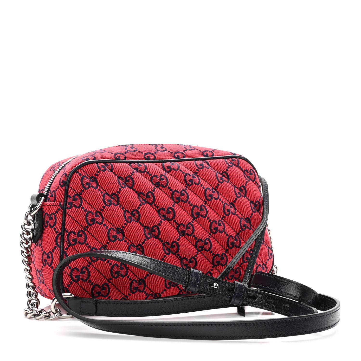 Gucci Monogram Multicolor Matelasse Diagonal Small GG Marmont Chain Shoulder Bag Red Blue 3 of 11