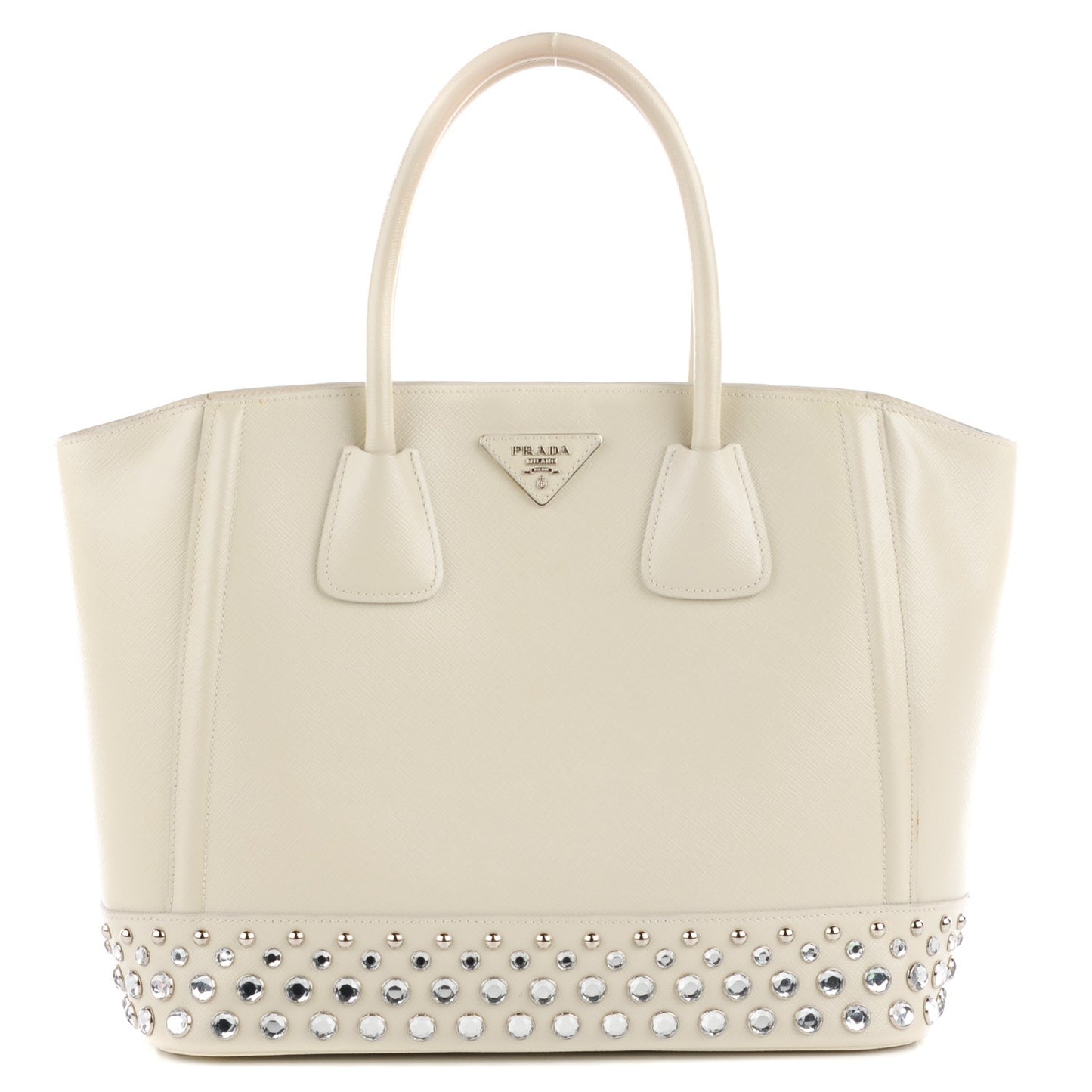 Saffiano Vernice Crystal Studded Tote Talco
