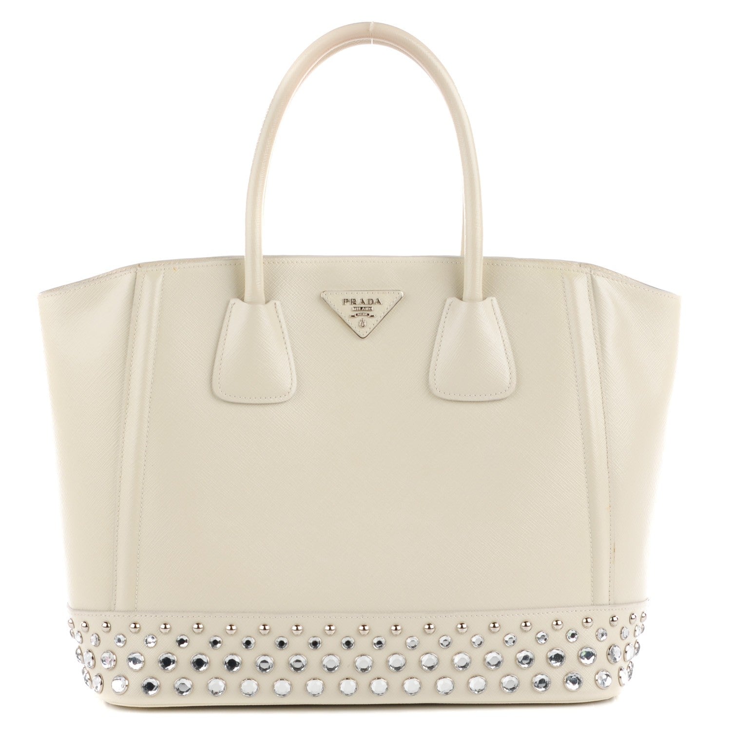 Prada Saffiano Vernice Crystal Studded Tote Talco 1 of 9