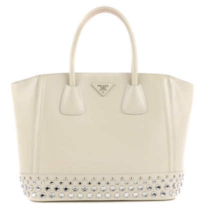 Prada Saffiano Vernice Crystal Studded Tote Talco 1 of 9