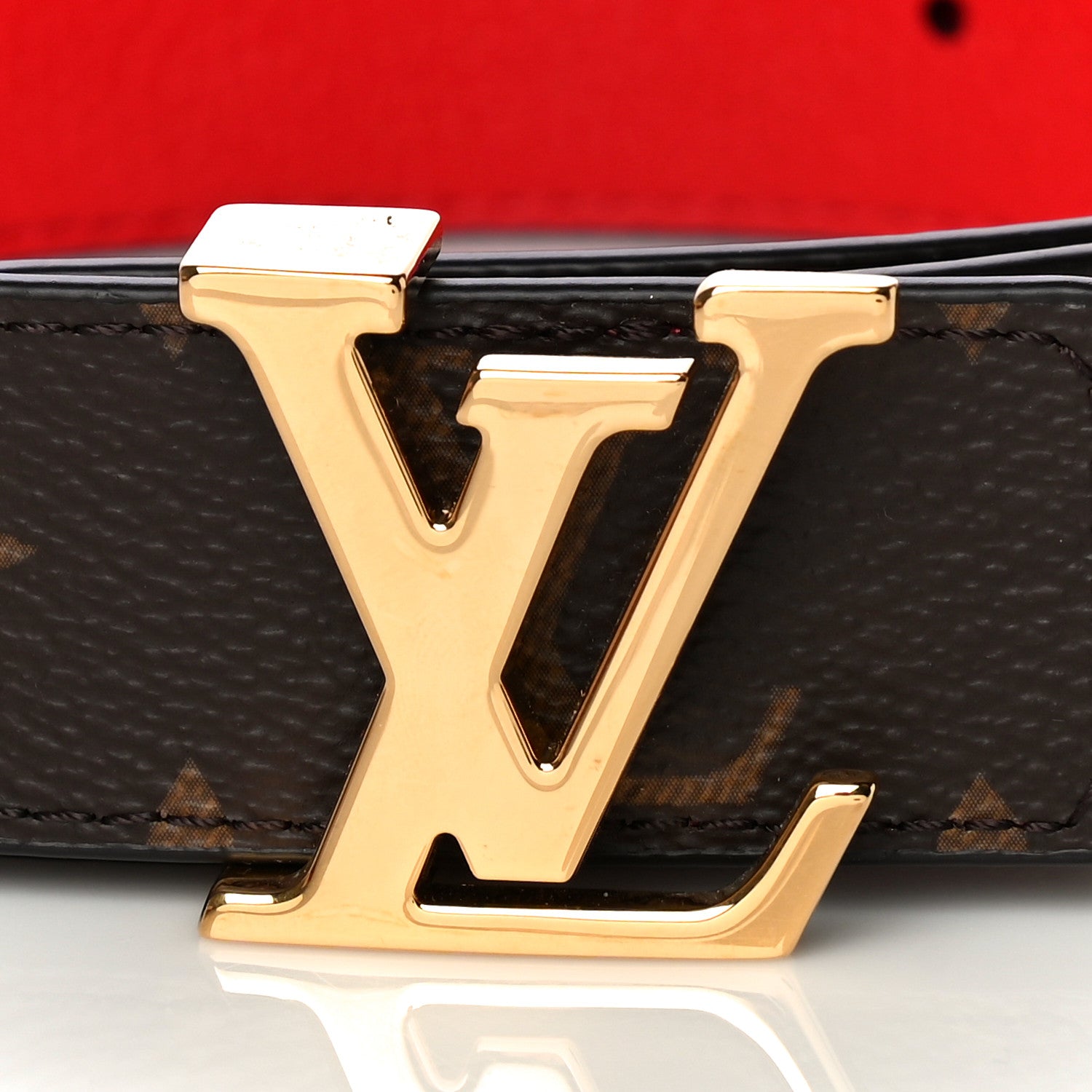 Louis Vuitton Calfskin Monogram 30mm LV Initiales Reversible Belt 75 30 Coquelicot 3 of 9