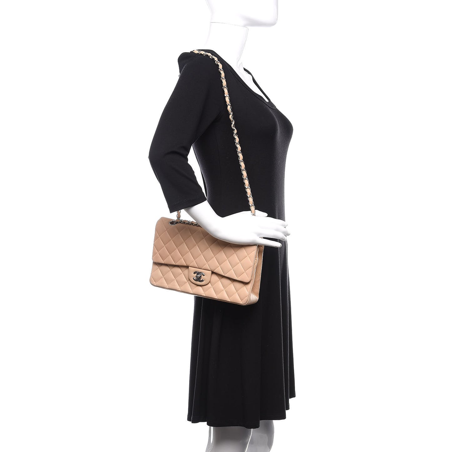 Lambskin Quilted Medium Double Flap Beige