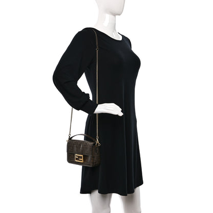 Fendi Glazed Fabric Vitello Century FF 1974 Mini Baguette Mogano Panna 2 of 9