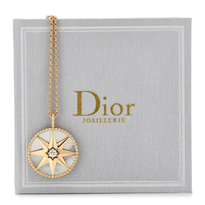 Christian Dior 18K Yellow Gold Diamond Mother of Pearl Rose Des Vents Medallion Necklace 8 of 8