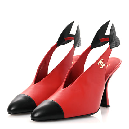 Chanel Lambskin Slingback Pumps 38 Red Black 4 of 11