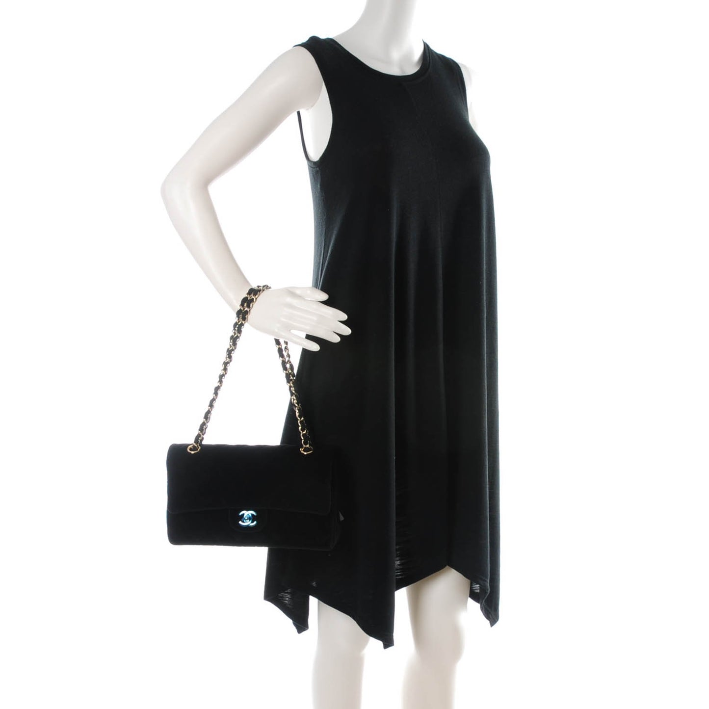 Velvet Quilted Medium Double Flap Black
