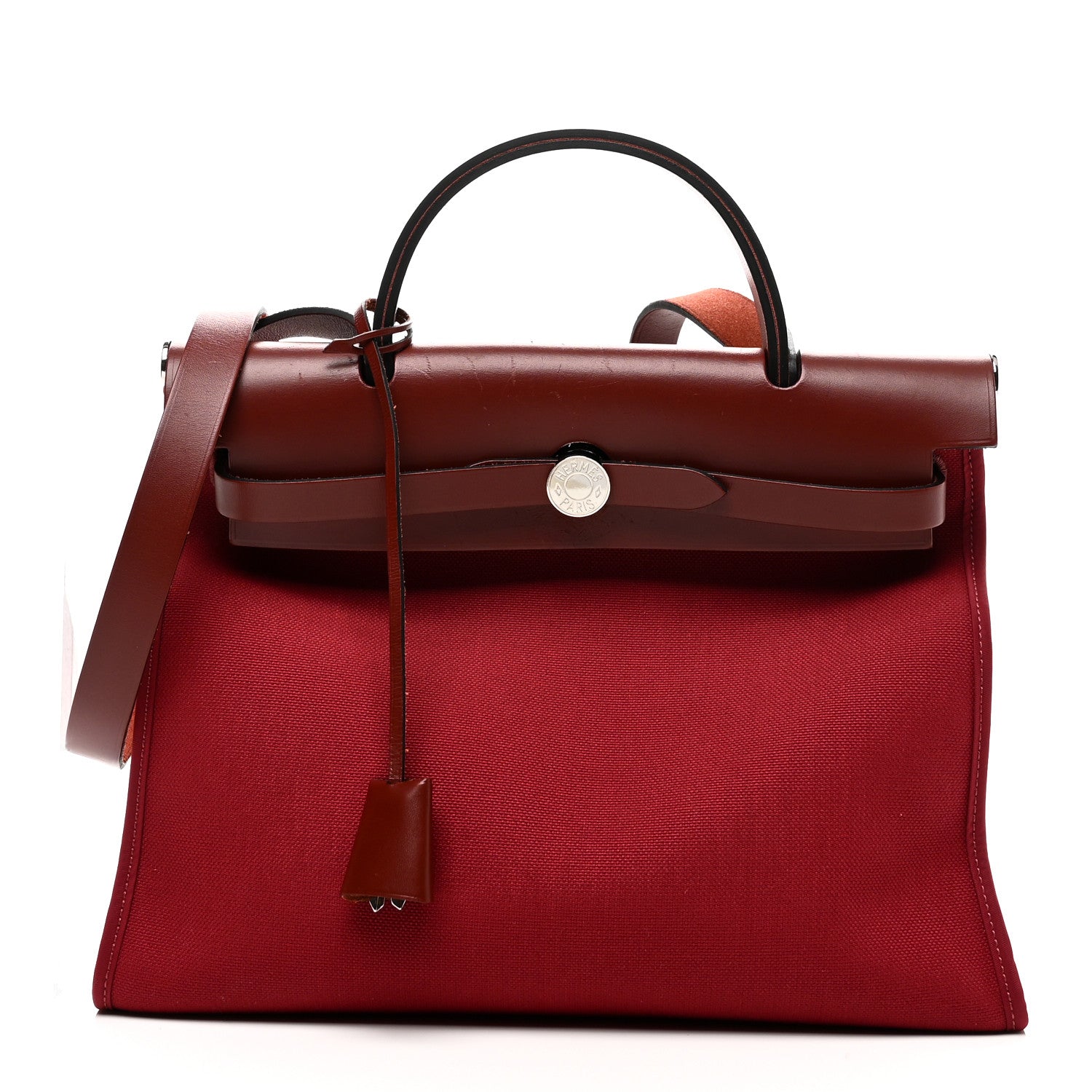 Hermes Vache Hunter Toile Herbag Zip 31 PM Rouge H Brique 1 of 11