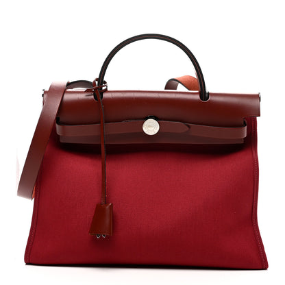 Hermes Vache Hunter Toile Herbag Zip 31 PM Rouge H Brique 1 of 11