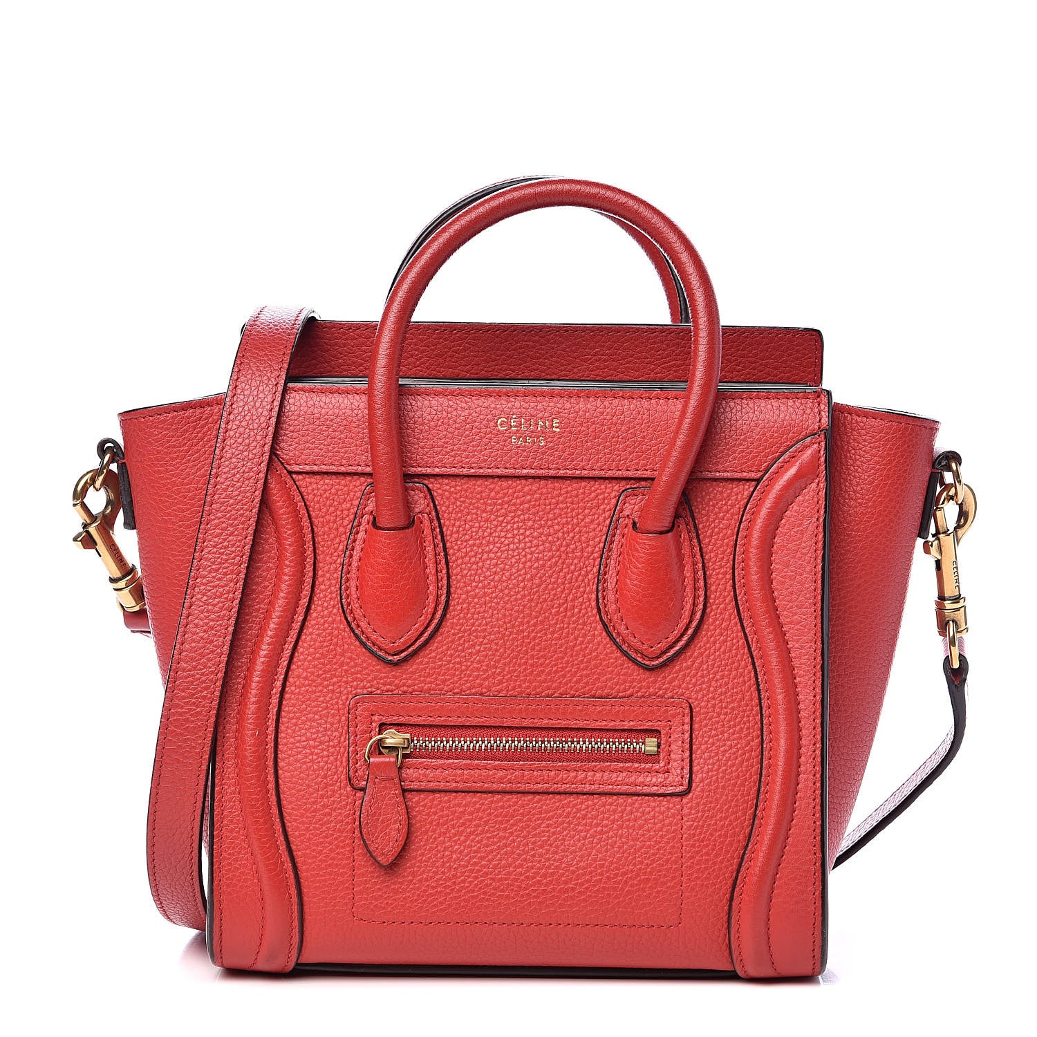Celine Drummed Calfskin Nano Luggage Coquelicot 1 of 13