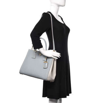 Prada Saffiano Lux Medium Bi-Color Tote Lago Talco 2 of 11