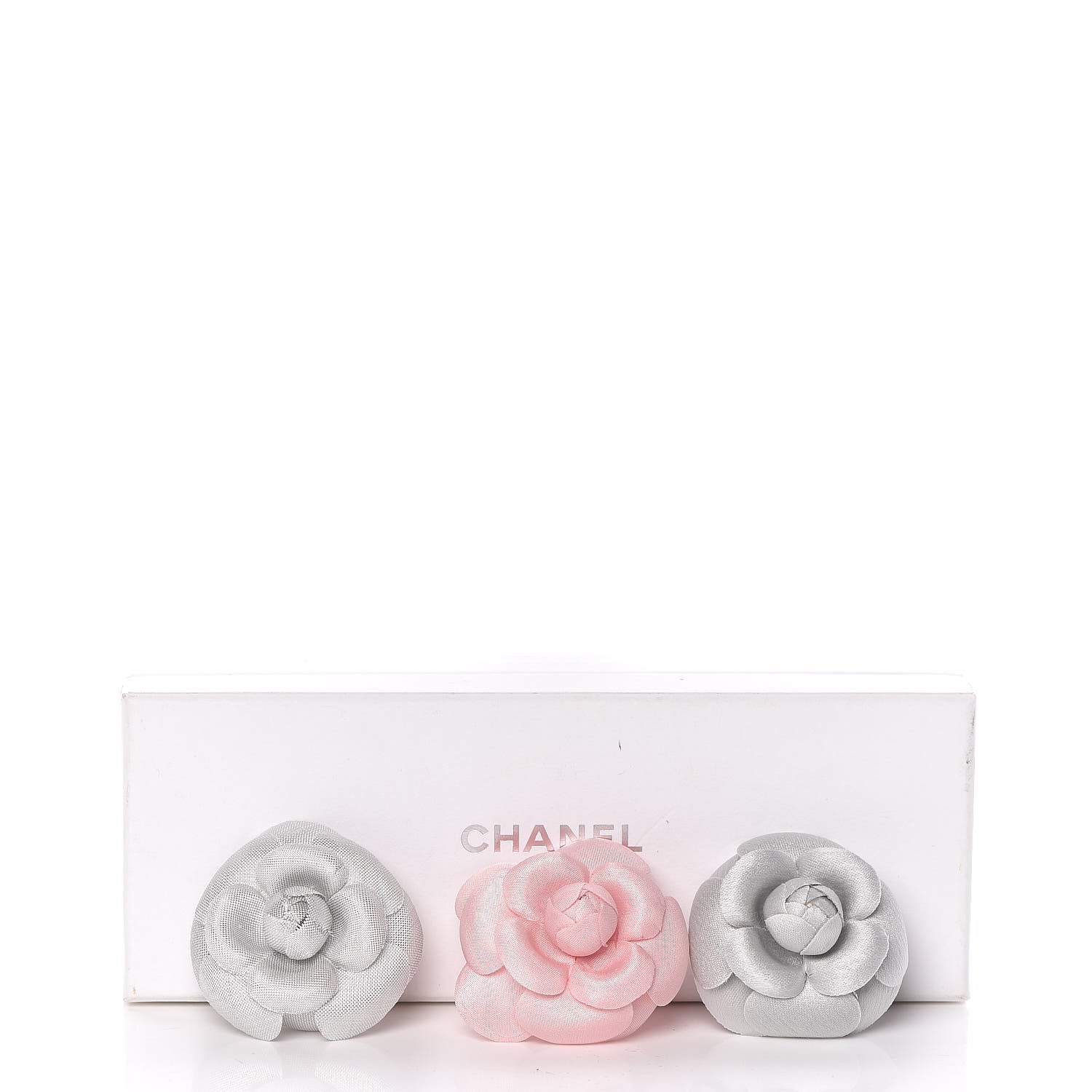 Chanel Camellia Brooch Pin Set Grey Pink 5 of 5