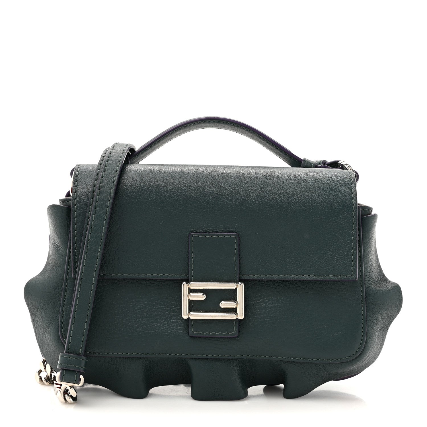 Fendi Vitello Dolce Waves Tri-Color Micro Double Baguette Verde Inglese Papavero Laguna 1 of 11