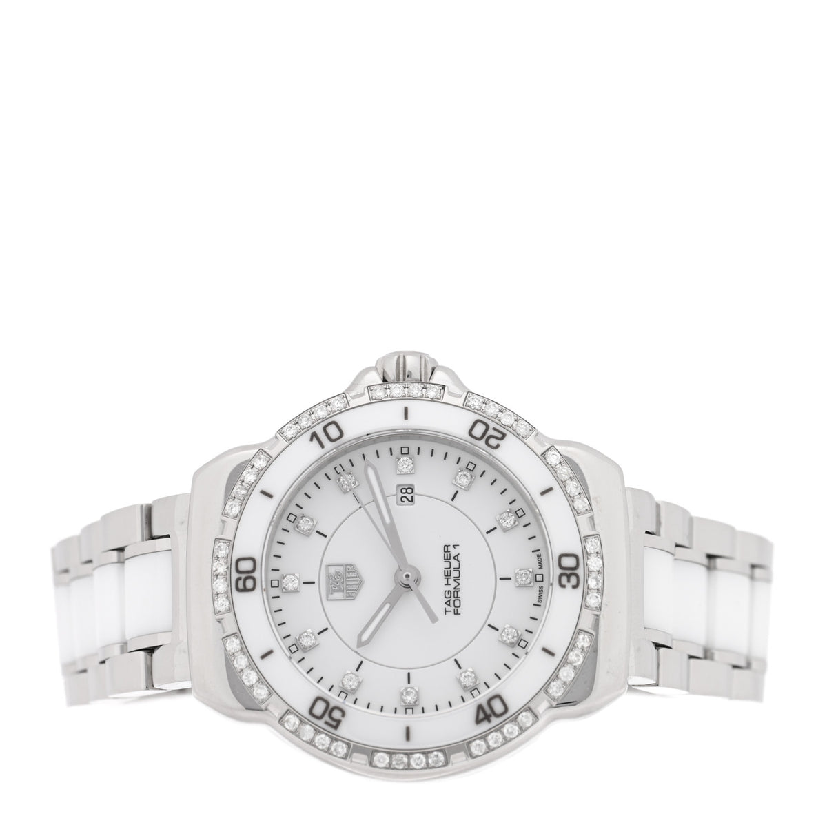 Tag Heuer Stainless Steel Ceramic Diamond 32mm Formula 1 Quartz Watch White WAH1313 2 of 4