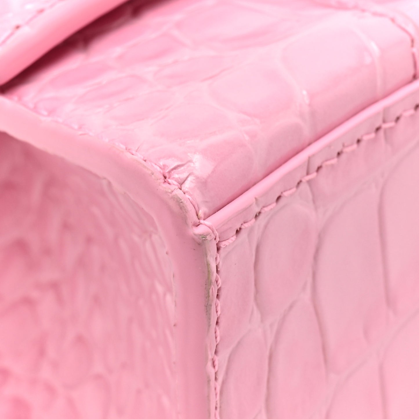 Shiny Calfskin Crocodile Embossed Hourglass Top Handle Bag XS Sweet Pink