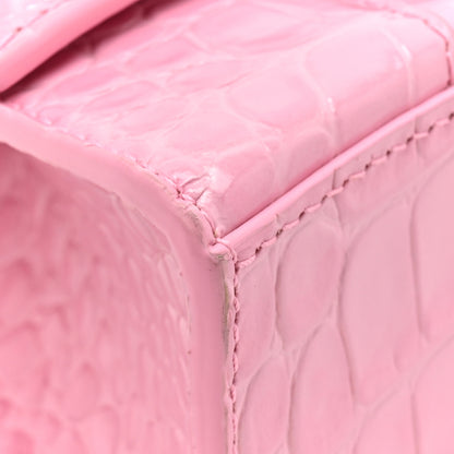 Balenciaga Shiny Calfskin Crocodile Embossed Hourglass Top Handle Bag XS Sweet Pink 11 of 12