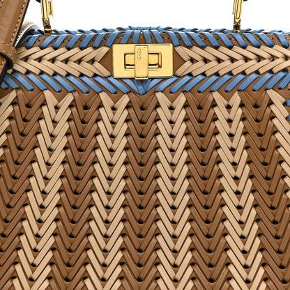 Fendi Vitello King Shiny Nappa Intreccio Petite Peekaboo I SEE U Satchel Sand Beige Blue 7 of 13