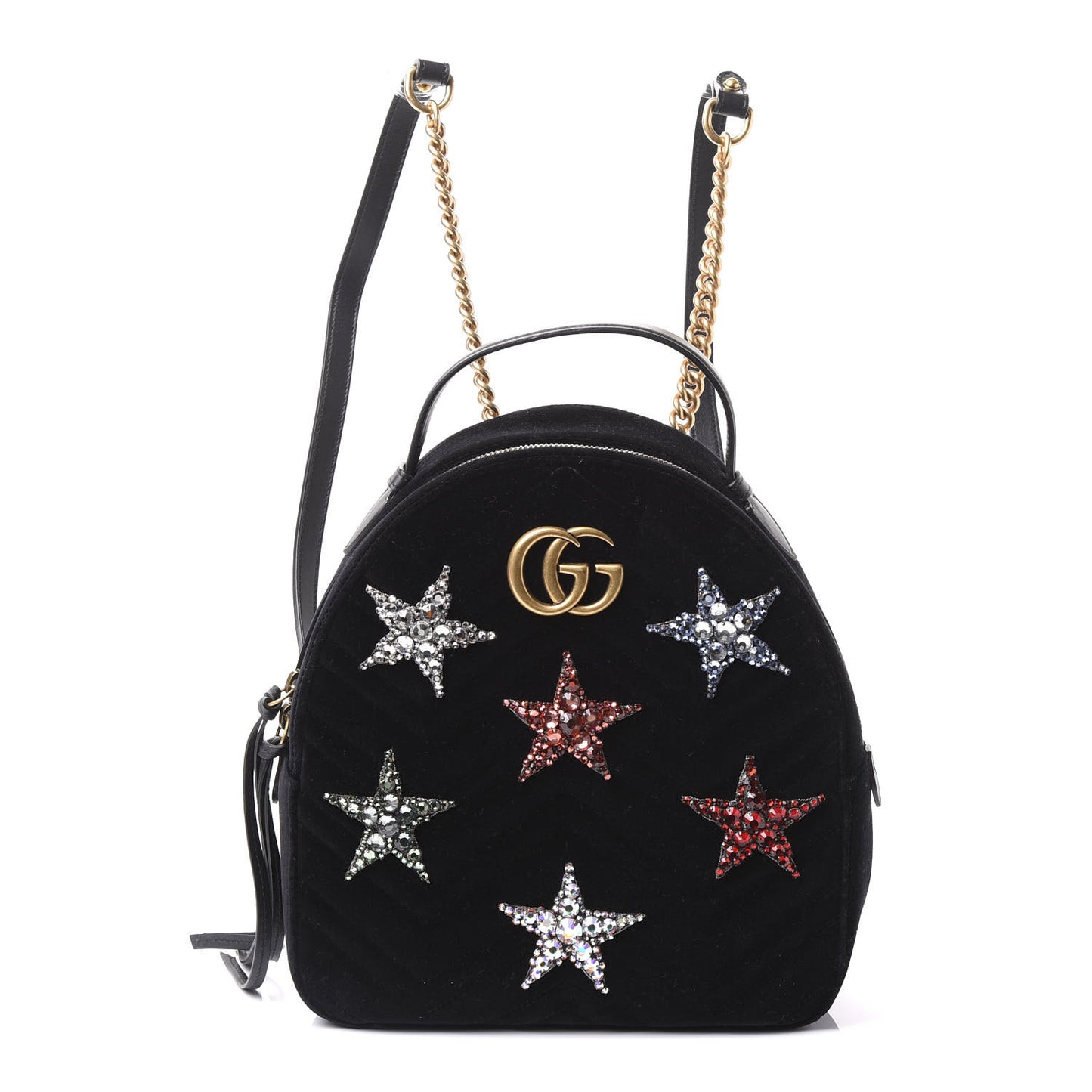 Velvet Matelasse Crystal Star Embroidered GG Marmont Dome Backpack Black