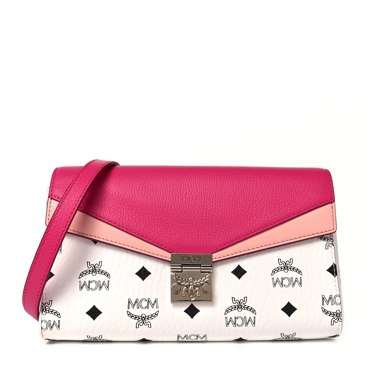 MCM Calfskin Visetos Monogram Medium Millie Color Block Crossbody Bag White Mood 1 of 7