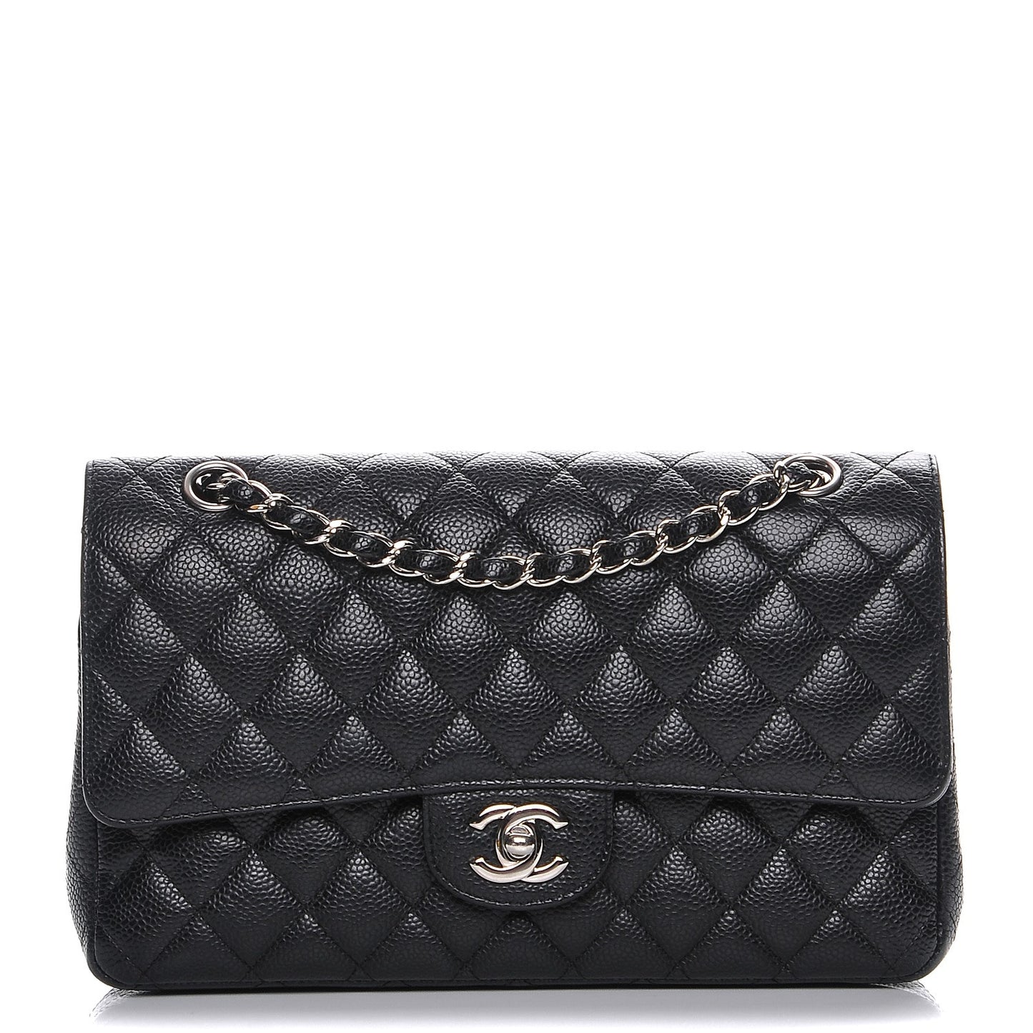 Caviar Quilted Medium Double Flap Black