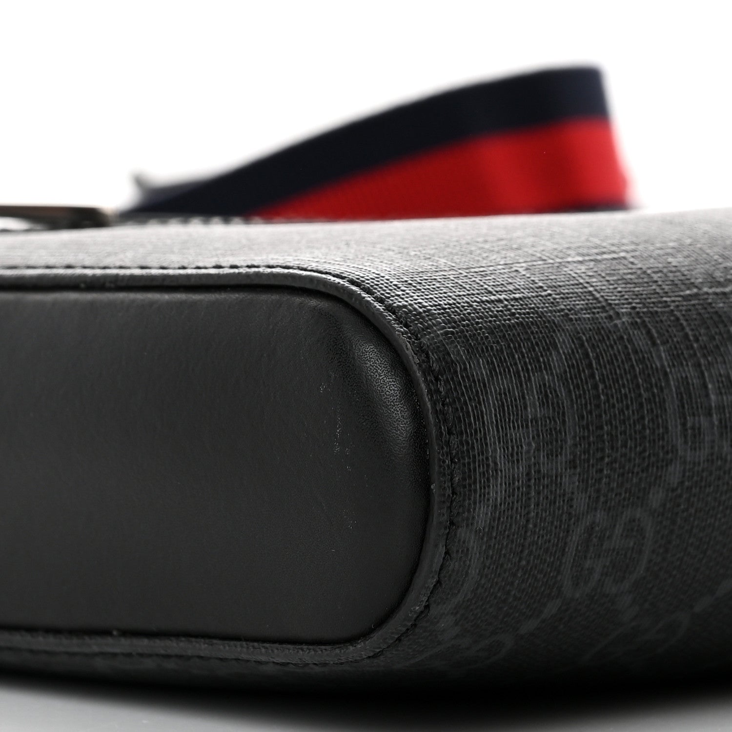 Gucci GG Supreme Monogram Web Small Flat Messenger Bag Black Grey 10 of 11