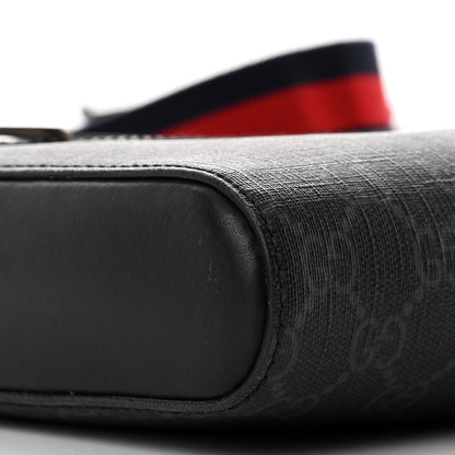 Gucci GG Supreme Monogram Web Small Flat Messenger Bag Black Grey 10 of 11