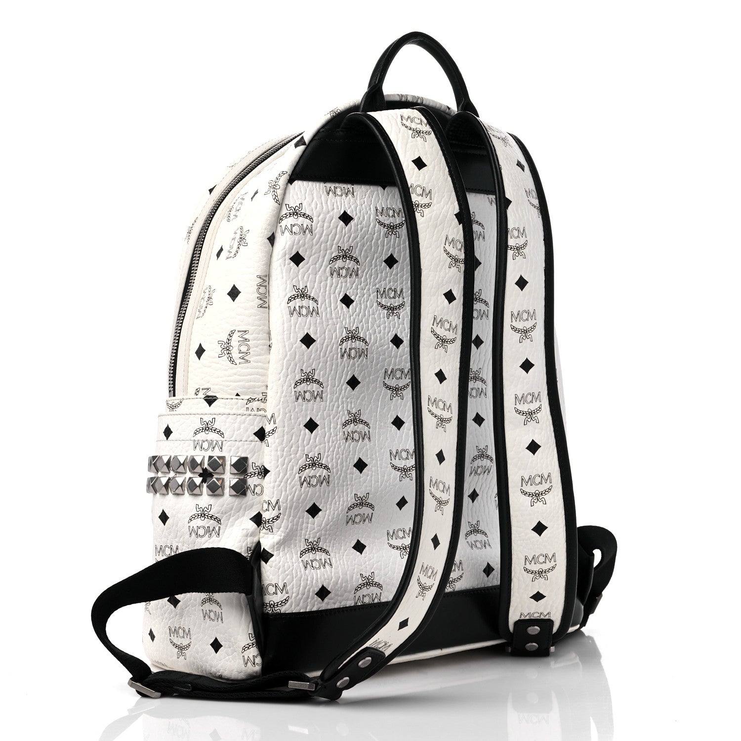 MCM Visetos Medium Side Studs Stark Backpack White 3 of 15