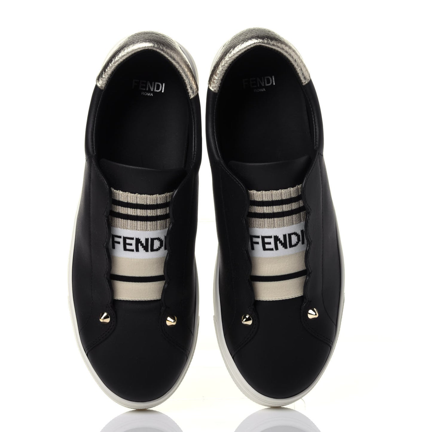 Vitello Lurex Rockoclick Slip On Sneakers 36 Black Gold