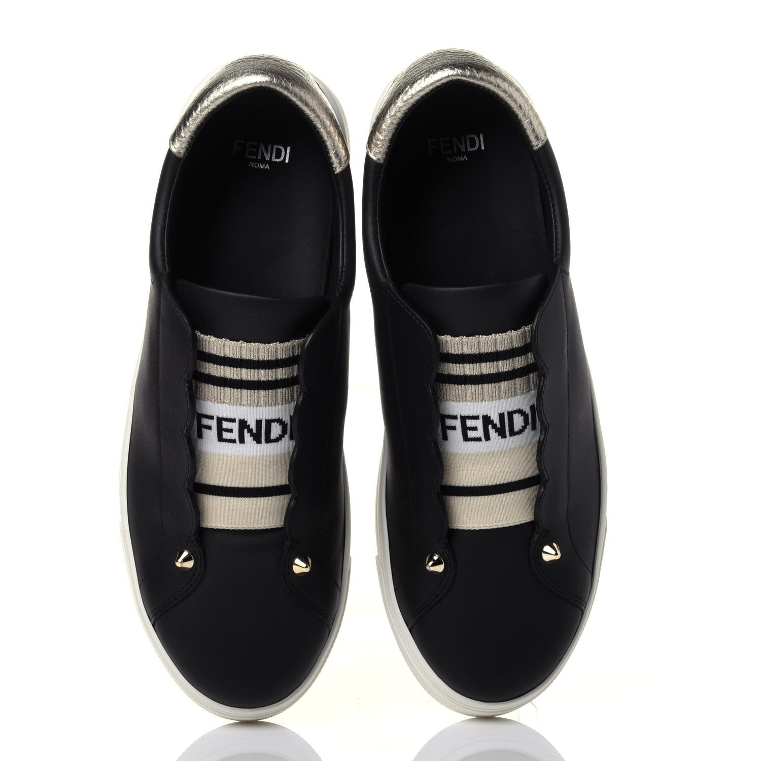 Fendi Vitello Lurex Rockoclick Slip On Sneakers 36 Black Gold 6 of 12