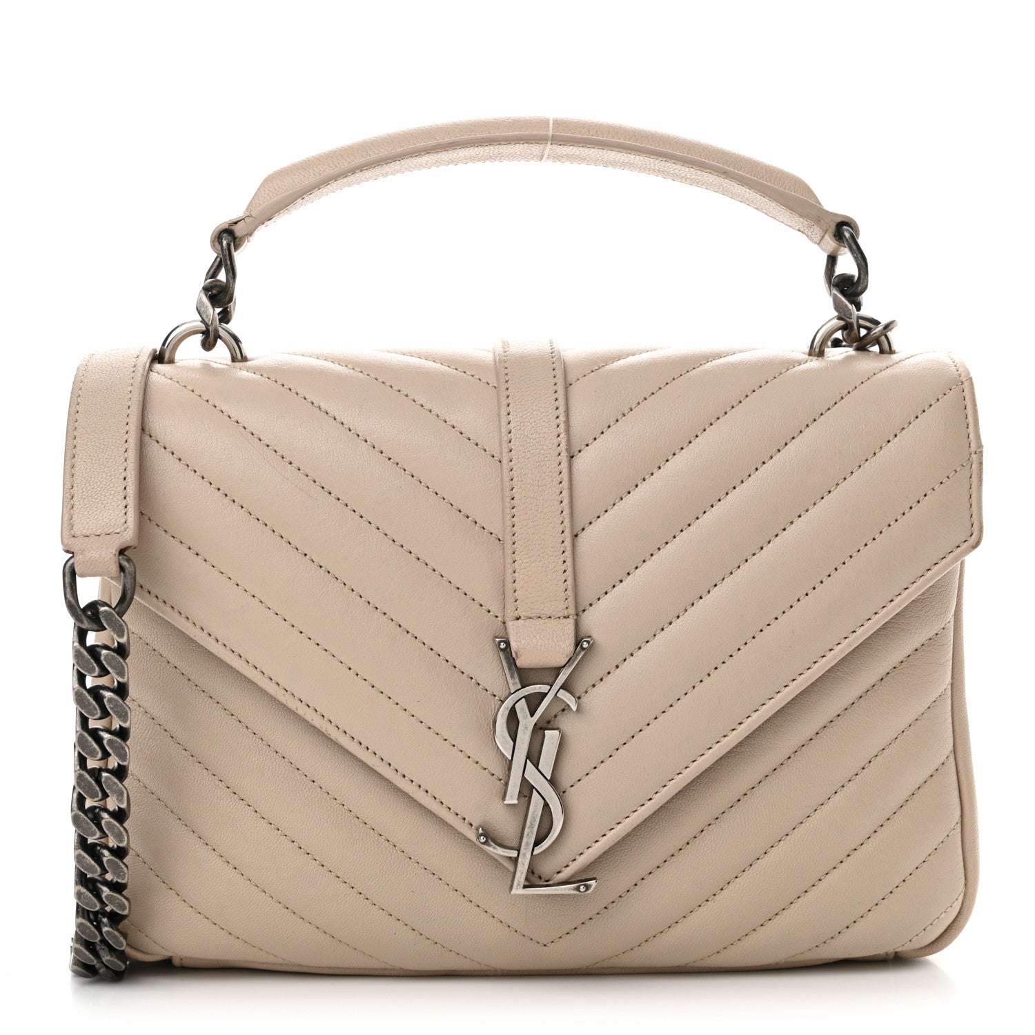 Saint Laurent Sheepskin Matelasse Chevron Monogram Medium College Bag Dark Beige 1 of 16