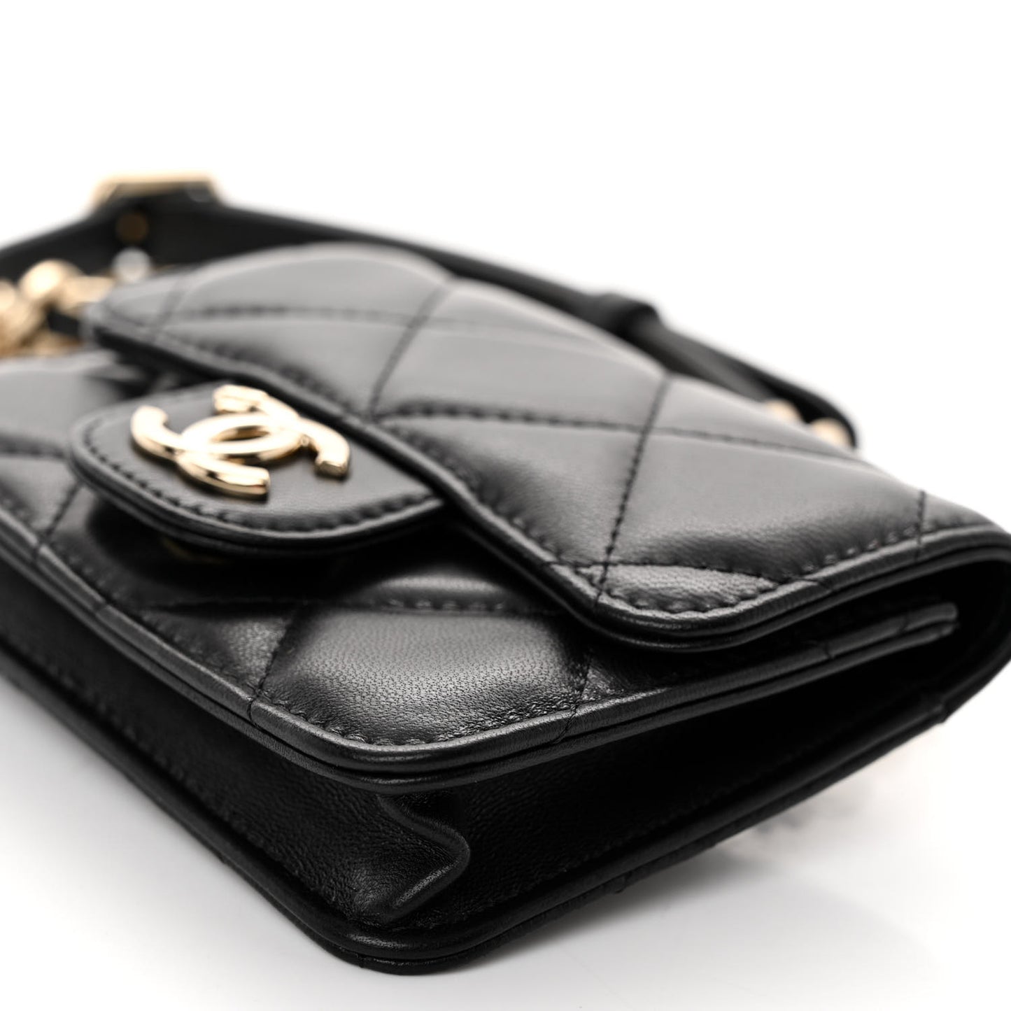 Lambskin Quilted Flap Chain Belt Bag Black