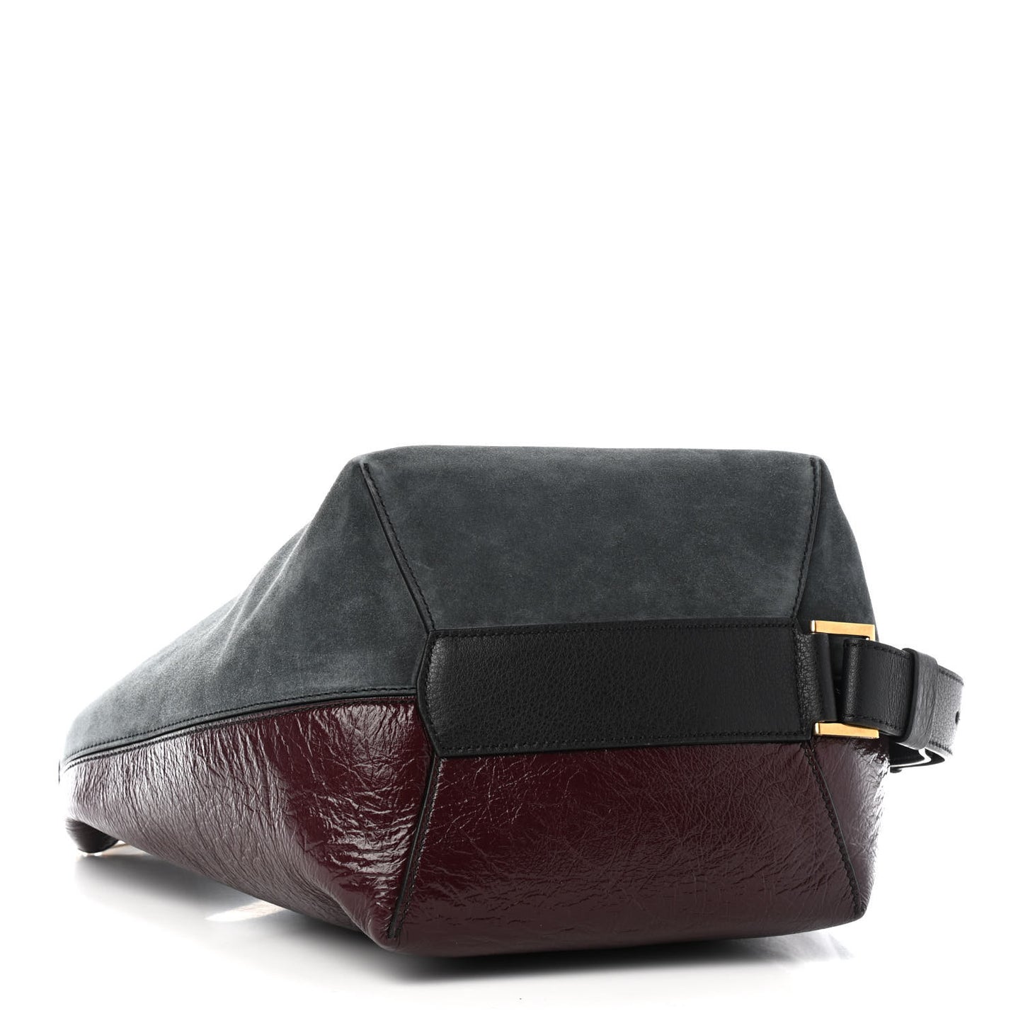Suede Crinkled Patent Deerskin Medium GV Bucket Bag Aubergine Graphite
