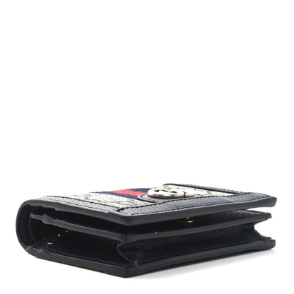 Gucci GG Supreme Monogram Textured Dollar Calfskin Web Ophidia Card Case Beige Blue 4 of 8
