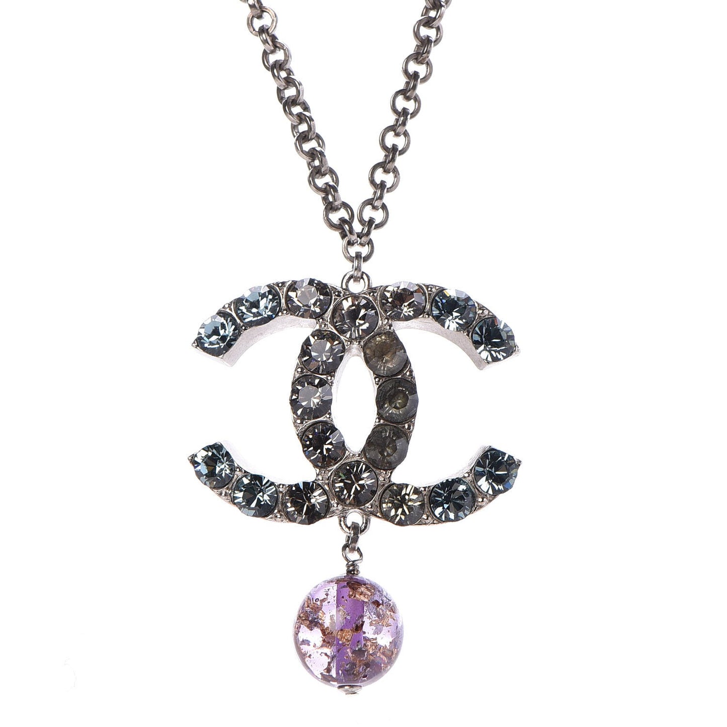 Crystal CC Drop Necklace Silver Blue Purple