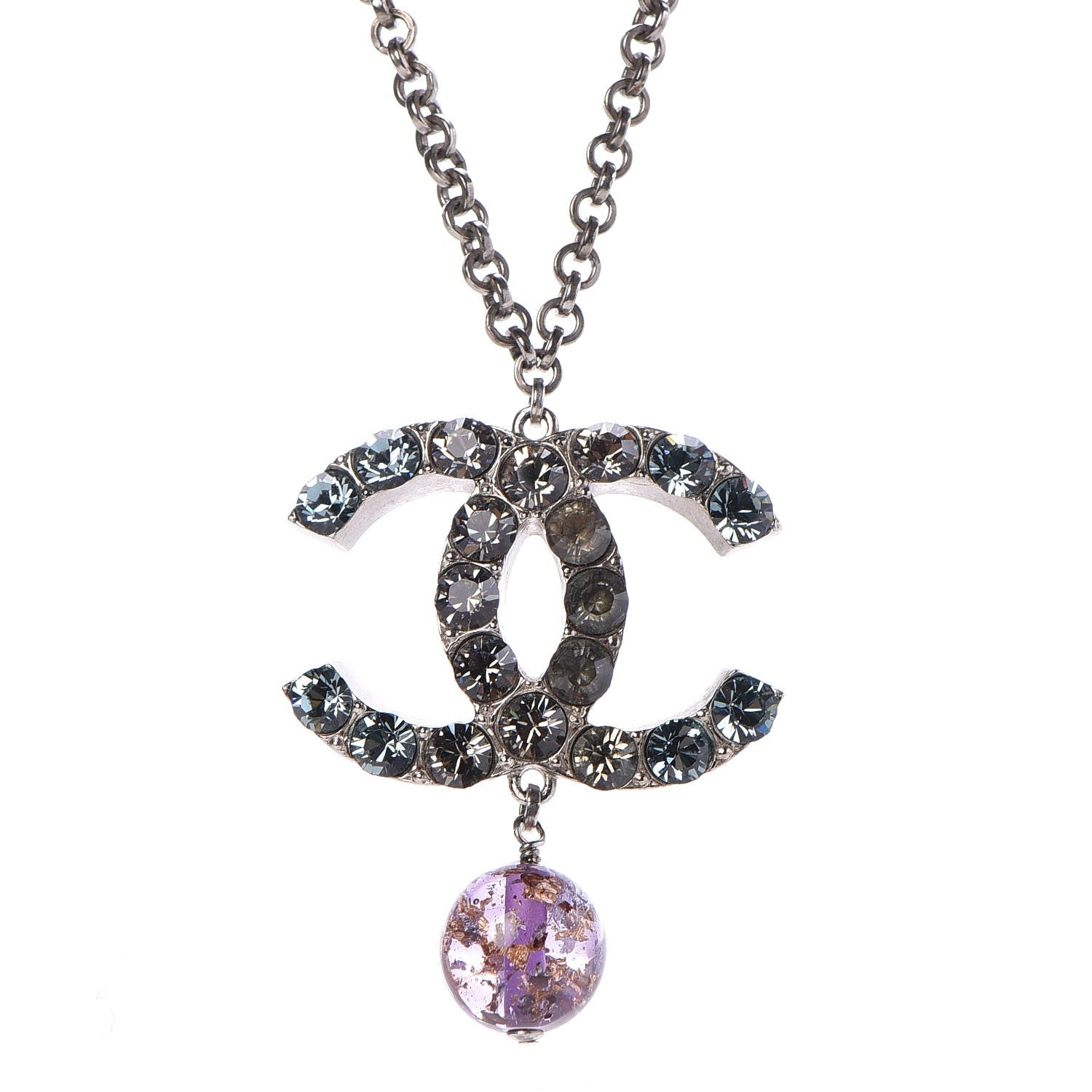Chanel Crystal CC Drop Necklace Silver Blue Purple 4 of 8