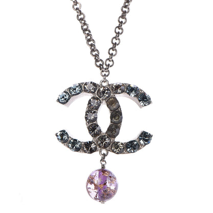 Chanel Crystal CC Drop Necklace Silver Blue Purple 4 of 8