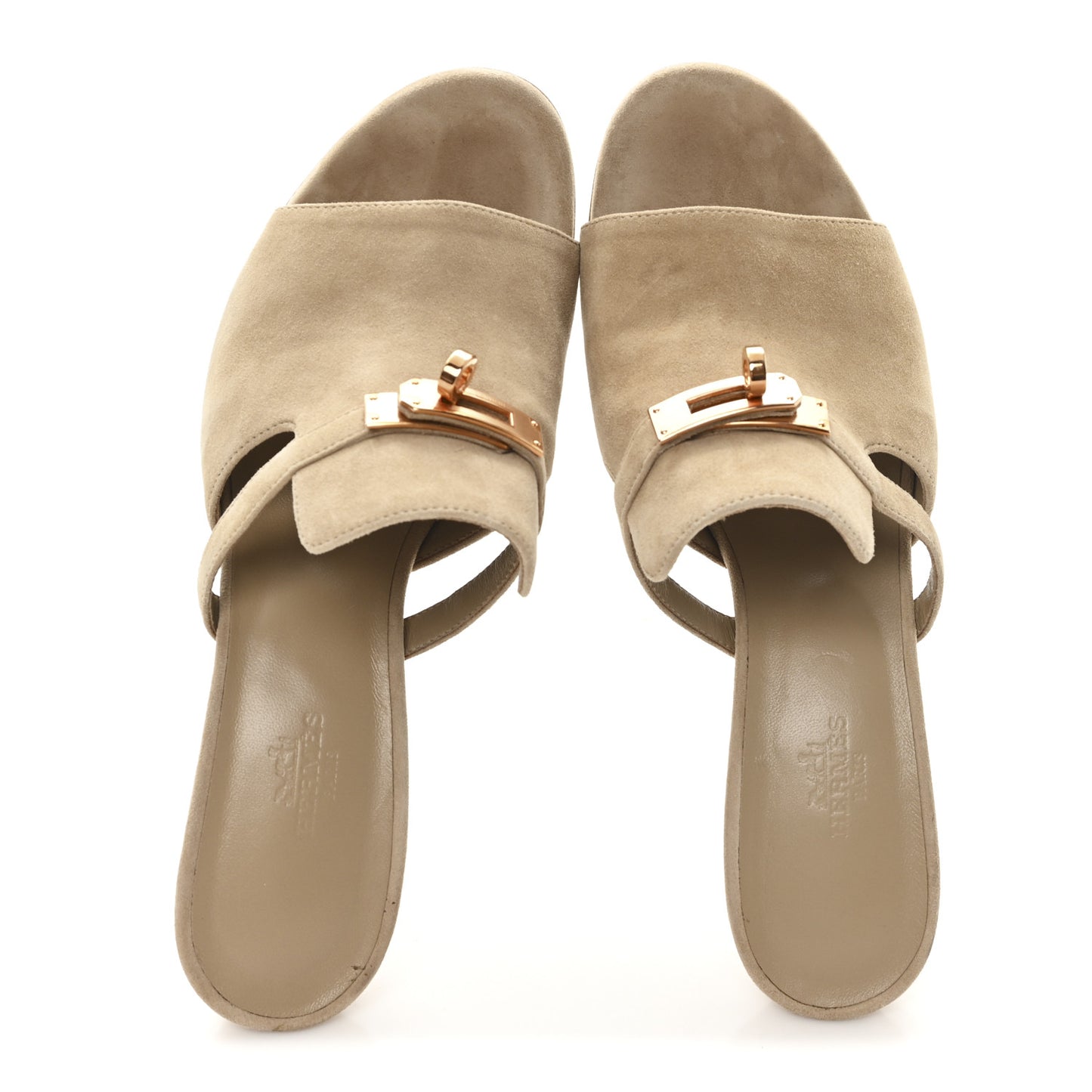 Suede Goatskin Satin Cute Sandals 38.5 Beige Argile