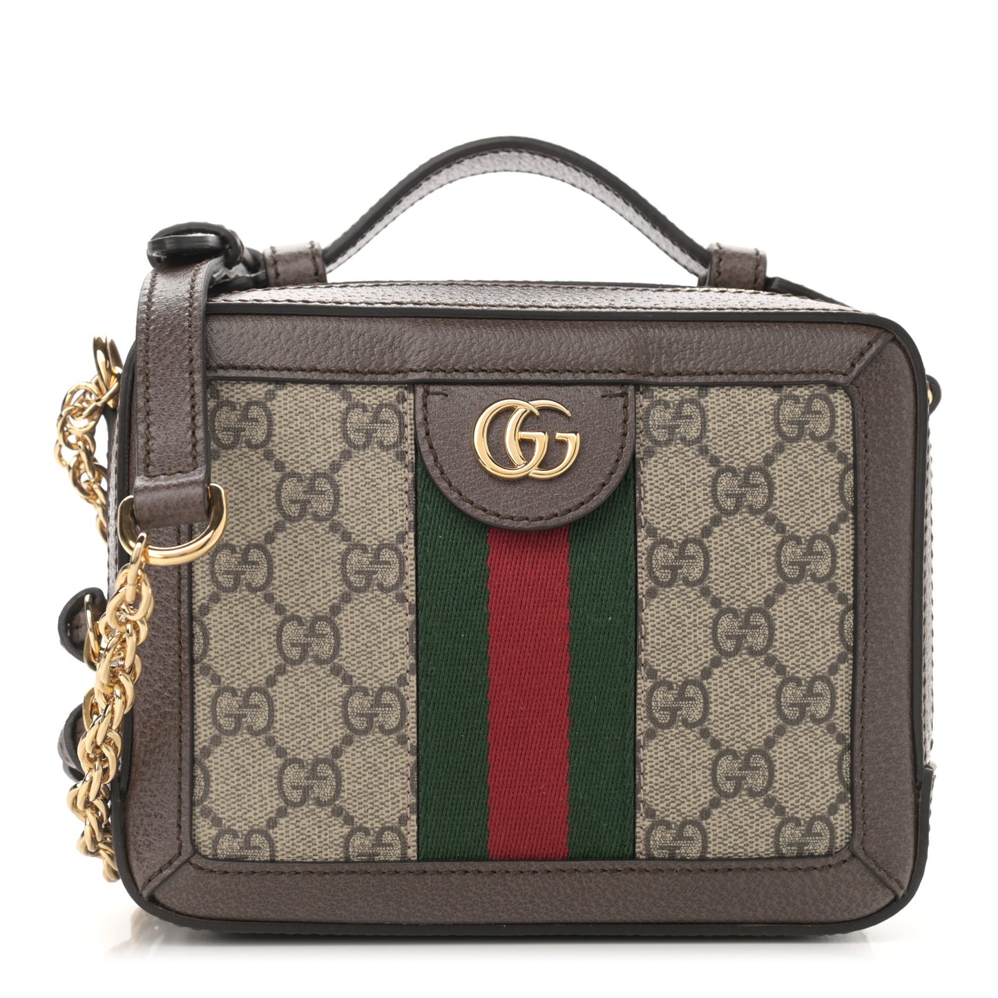 GG Supreme Monogram Mini Ophidia Top Handle Shoulder Bag Brown