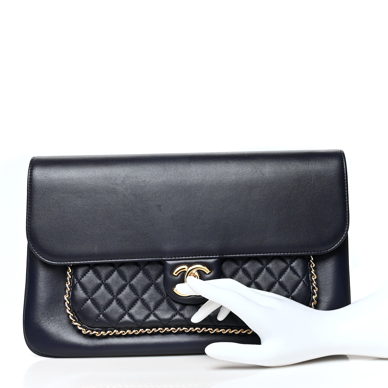 Chanel Lambskin Quilted CC Unchained Clutch Navy 2 of 12
