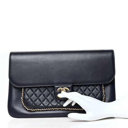 Chanel Lambskin Quilted CC Unchained Clutch Navy 2 of 12